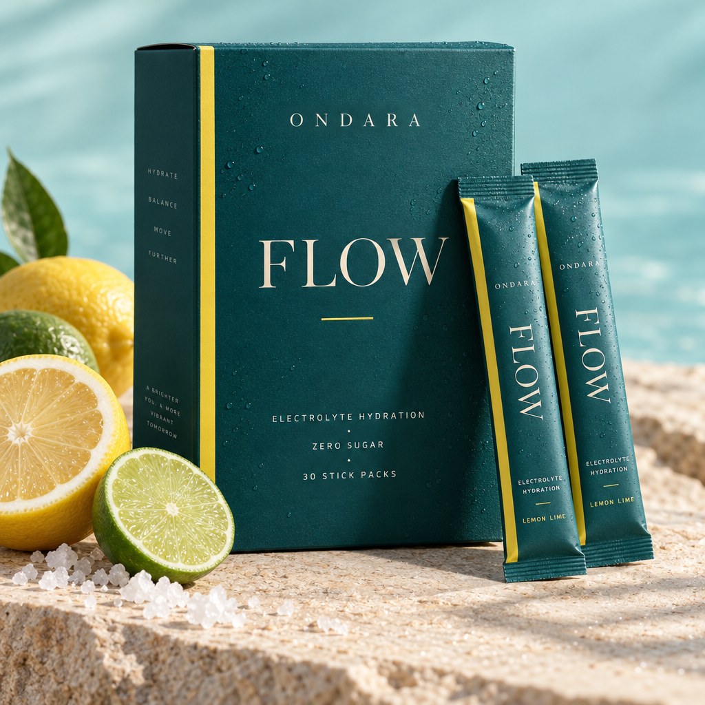 Ondara Flow electrolyte hydration powder box with stick packs